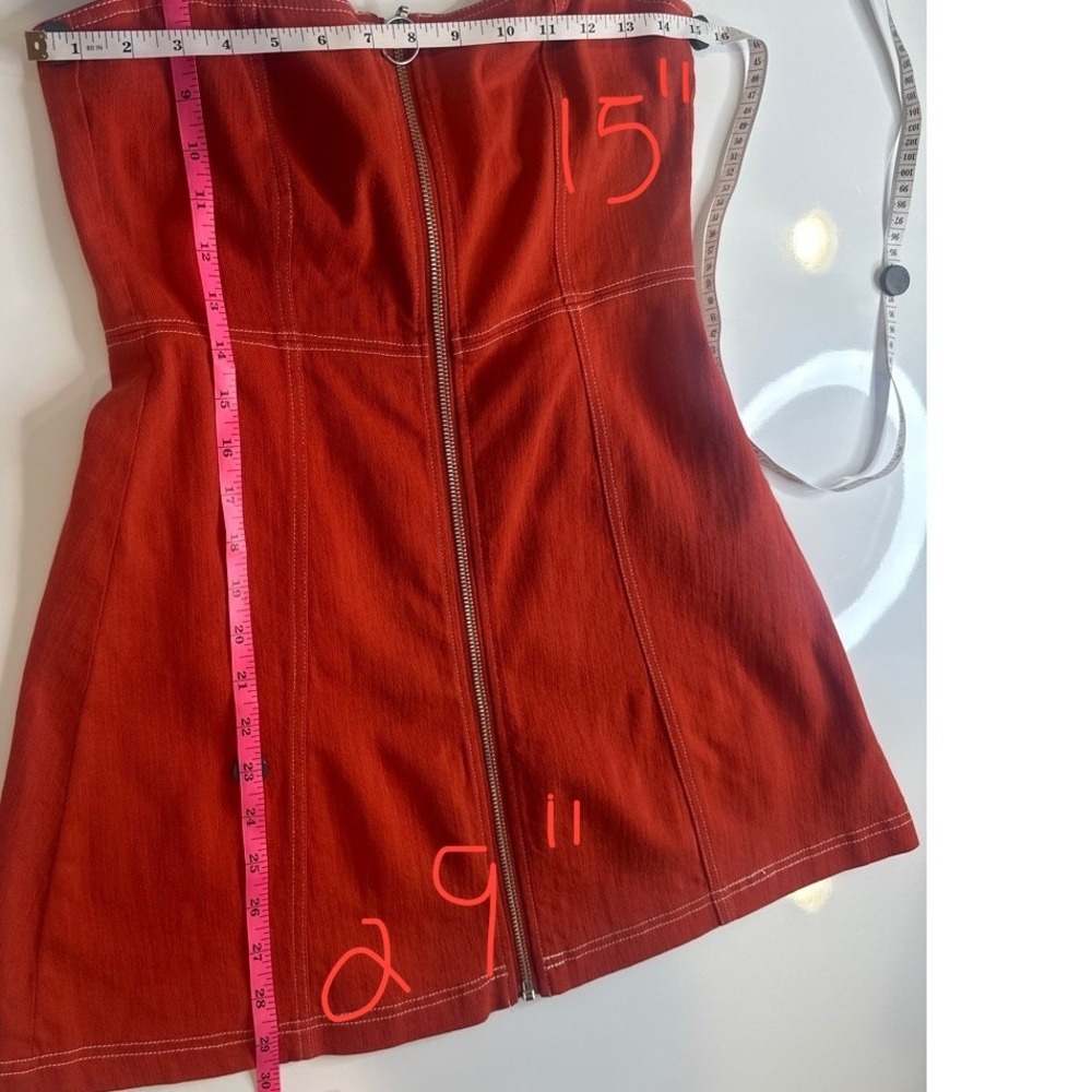 Y2K Capulet Red Denim Mini Dress Front Zip Sweetheart Neckline Sleeveless SMALL - Picture 3 of 6